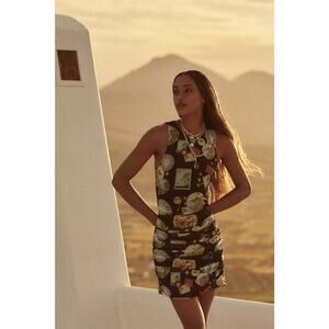 New Anthropologie x Farm Rio Trip Souvenir Sleeveless Ruched Tulle Mini Dress XL